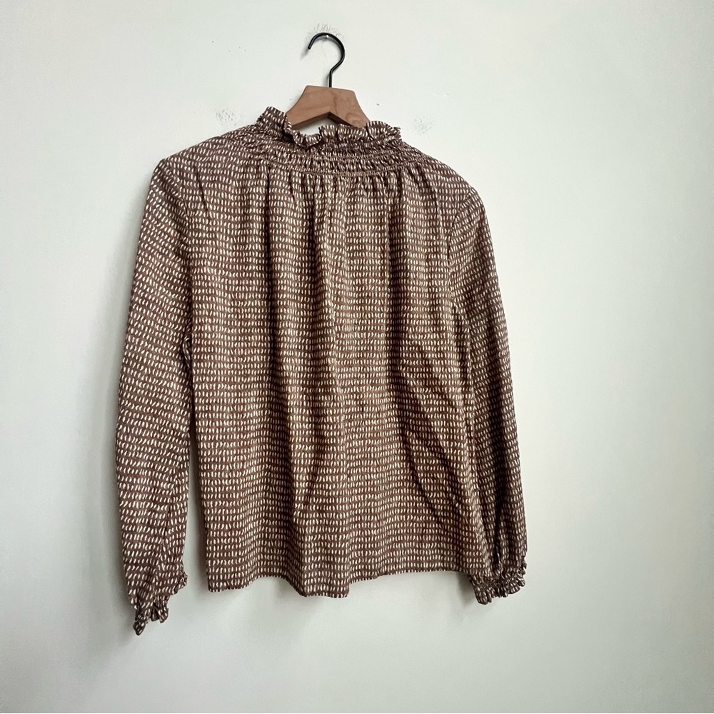 J.McLaughlin Antonia blouse Khaki/cream Abstract Order Large Ruffle Cottagecore - Picture 10 of 14
